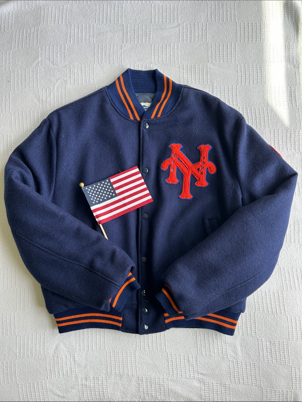 Men’s Mets Blue and Orange Wool Varsity Vintage Jacket Size Medium